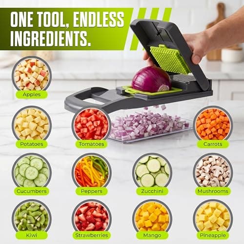 Zelkone 16-in-1 Vegetable Chopper Mandoline Slicer with Container, Food Processor, Food Chopper, Onion Chopper, Veggie Cutter for Salad, Potato Cutter, French Fry Cutter, Kitchen Gadgets & Accessories — view 5