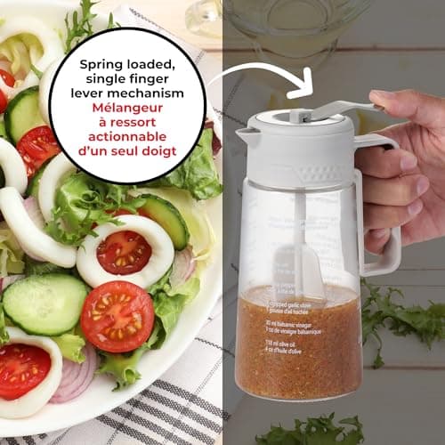 Starfrit Oil Dispenser Bottle, Glass Cruet for Cooking, Salad Dressings & Marinades, Salad Dressing Mixer, 15oz (450ml), Spring-Loaded Lever, Built-In Recipes, Salad Dressing — view 3