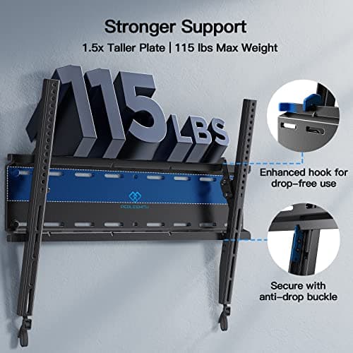 PERLESMITH Tilting TV Wall Mount Bracket Low Profile for Most 23-60 inch LED LCD OLED, Plasma Flat Screen TVs with VESA 400x400mm Weight up to 115lbs, Fits 16" Wood Stud — view 2