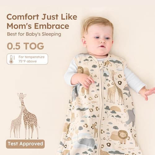 Unnivoll Baby Sleep Sack 6-12 Months 100% Cotton Lightweight 0.5 TOG Wearable Blanket Baby Sleep Bag with 2-Way Zipper for Newborn Infant Apricot Elephant — view 4