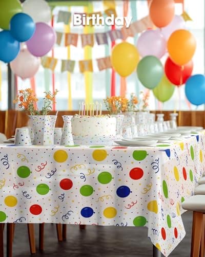 Pureegg Plastic Table Cloth Disposable 10 Pack, 54 x 108 Inch Table Cloths, Birthday Party Decorations, Picnic, White Tablecloths, Rectangle, Colorful, Rainbow Cover, Leakproof & Sturdy, Balloon — view 4