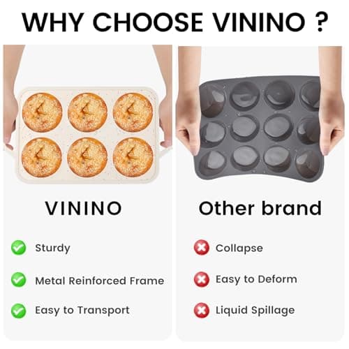 Vinino Jumbo Muffin Pan with Metal Reinforced Frame-2Pack, Silicone Cupcake Pan for Baking 6 Cup Jumbo Size, BPA Free Silicone Muffin Tray, Cupcake Baking Pan Molds for Oven Dishwasher Safe-Cream — view 3