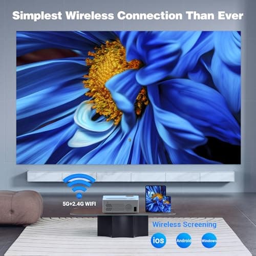 5G WiFi Bluetooth Movie Projector, Real Native 1080P Outdoor Projector for Home Theater Movies, Synchronize Smartphone, Compatible with USB/TV Stick/HDMI — view 2