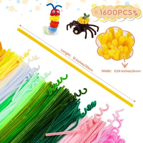 1600 PCS Pipe Cleaners, Pipe Cleaners Bulk 48 Colors, Chenille Stems for Flowers DIY Art Creative Crafts Decorations Colorful Thick Pipe Cleaners Craft Supplies for Christmas Halloween Birthday Gift — view 2