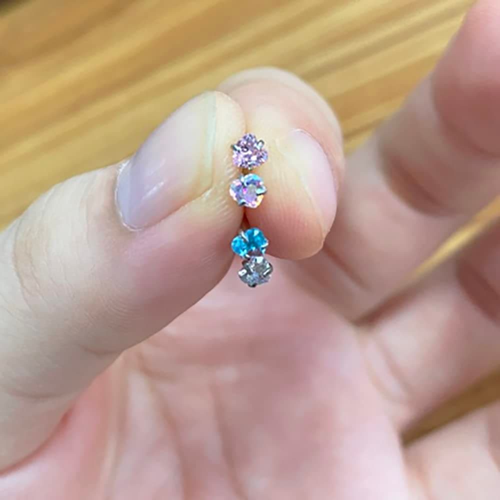 WillTen 20G Nose Studs L Shape Women Nose Studs Colorful Diamond CZ Silver Stainless Steel Heart Start Piercing Jewelry — view 5