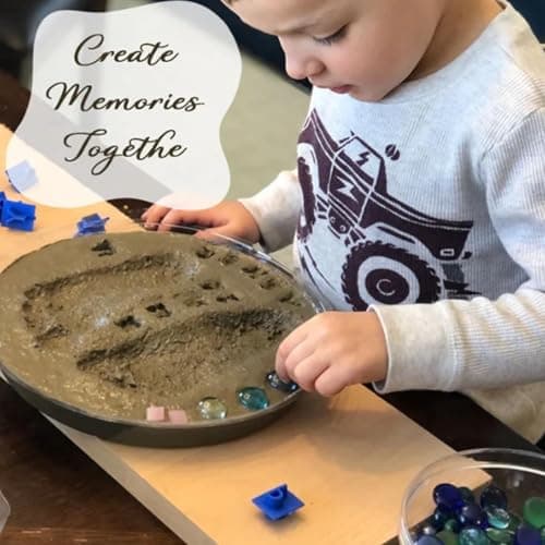 Father's Day DIY Handprint Gift Kit, Large Stepping Stone Kit for DIY Handprint Keepsake, Indoor Outdoor Family Craft Gift with 1 Mold, 26 Letter Stamps & Colored Stones, 12 in Fits 2 Handprints — view 4