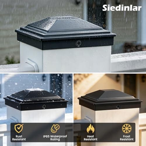 SIEDiNLAR 4x4 Post Caps Black 12 Pack, Fence Post Covers Outdoor Waterproof, Fits 4x4 3.5x3.5 Wood/Vinyl Posts for Deck Fence Mailbox Patio Decor — view 4