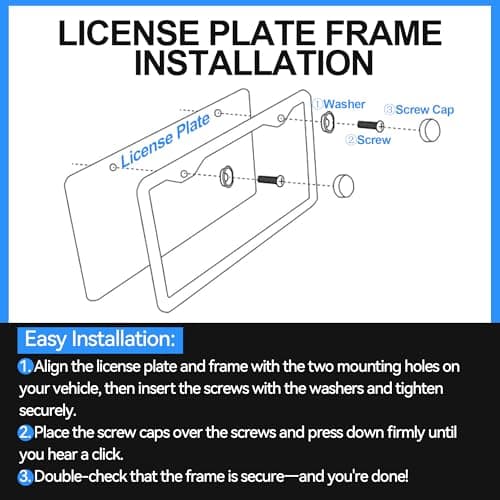 VRYTOR 2PCS Matte Black License Plate Frames - No-Cover State Name - Premium Rust Proof Aluminum License Plate Holder for Women and Men, Universal Car Plate Frame with 2 Holes, Easy to Install — view 4