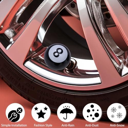 MEAJOO 4PCS Pool 8 Ball Style Tire Valve Stem Caps, Universal Copper Core Dustproof Tire Valve Stem Covers for Cars, SUV, Trucks, Bikes, Motorcycles, Bicycles(Black) — view 4