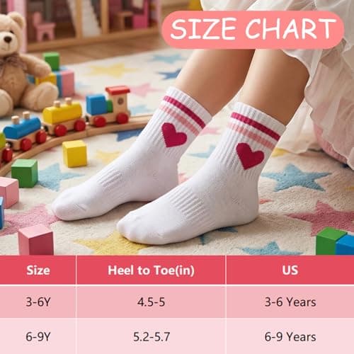 scenicamp 6 Pack Kids Athletic Crew Socks 6-9 Years, Heart Pink — view 3