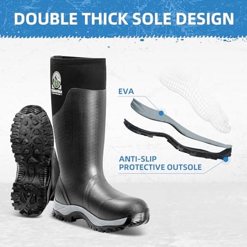 TerraTrax Men's Winter Rubber Boots & Heavy Duty Work Boot, Waterproof Insulated Muck Rain Boots for Snow, Farm, Hunting & Ice Fishing (Sub-Zero Cold Rated),Black 10 — view 3