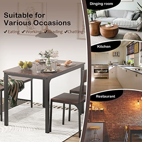 SDHYL Dining Table Set for 4 with Two Chairs and One Bench 4 Pieces Set Wooden Table Top with Metal Legs for Breakfast in Living Room, Kitchen Room, Dining Room,Space Saving Kitchen Table Set — view 2
