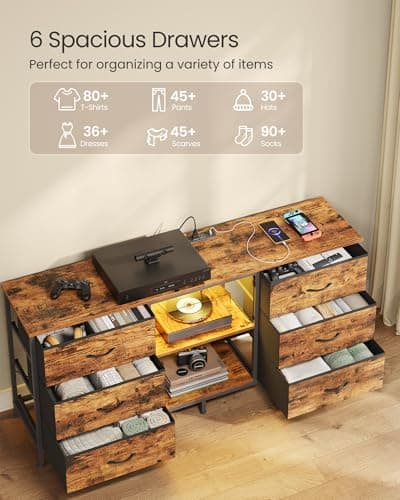 SONGMICS BELLAH Collection - TV Stand for TVs Up to 165 cm, Dresser for Bedroom, Living Room, Chest of Drawers, Steel, 6 Drawers and 2 Shelves, Industrial, Rustic Brown ULGS132K101 — view 4