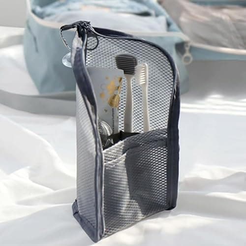 Standing Toiletry Bag, Portable Lightweight Travel Toiletry Bag, EVA Travel Toothbrush Storage Bag, Portable Toiletry Bag Cosmetic Storage Bag Hanging (Pink+Grey) — view 4