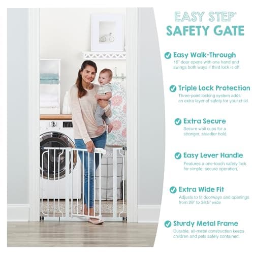 Regalo Safety 29-38.5" Baby Gate for Doorways & Bottom of Stairs, Pressure Mounted Baby Gate with Door for Babies, Toddlers & Pets, Tested & Safe for 30 Years, American Designed, American Owned, White — view 2