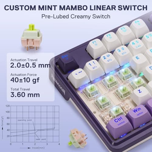 Redragon K745 PRO Wireless Gasket RGB Gaming Keyboard, 108 Keys Mechanical Keyboard w/Extra 4 Hotkeys, Hot-Swap Socket, 5-Layer Noise Dampening, See-Through Round PBT Keycaps, Mint Mambo Switch — view 5