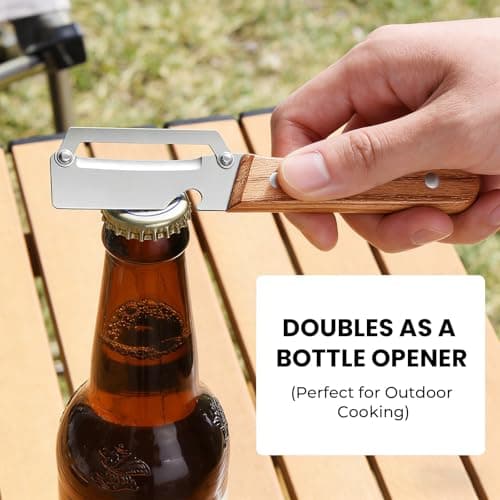 Sakerplus Multifunctional Vegetable Peeler with Wooden Handle and Bottle Opener, 2-in-1 Stainless Steel Blade, Contour-Flow for Kitchen Prep, Camping, Apple Potato Pumpkin Papaya Peeling — view 4
