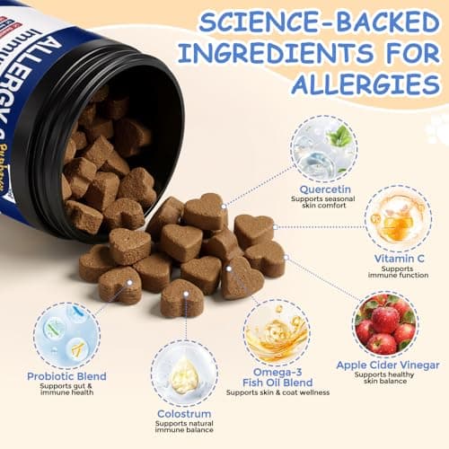 wonmore Dog Allergy Chews, Itchy Skin & Paw Licking Support, Probiotics for Dogs, Immune & Gut Health, Seasonal Allergy Formula, Skin & Coat Health, Chicken Flavor Soft Chews, 200 Ct, BlueRed — view 2