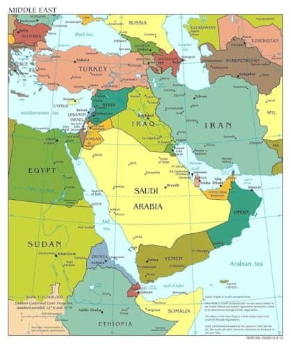 The Middle East Map Poster, Updated Political Geography Chart with Major Cities & Borders, Teaching Aid for Students, Teachers, Researchers(Unframed,12x18inch(30x45cm))