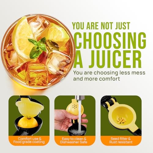 Zulay Kitchen Metal 2-in-1 Lemon Squeezer - Sturdy Max Extraction Hand Juicer Lemon Squeezer Gets Every Last Drop - Easy to Clean Manual Citrus Juicer - Easy-Use Lemon Juicer Squeezer - Black/Yellow — view 3