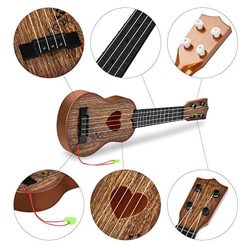 YEZI Classical Ukulele for Kids, Mini Toddler Guitar Toy with Pick, Educational Musical Instrument for Preschool Boys Girls, Early Learning Music Toy for Ages 3 4 5 6+ Years Old, Maroon — view 2