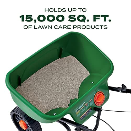 Scotts Turf Builder EdgeGuard DLX Broadcast Spreader for Seed, Fertilizer, Salt, Ice Melt, Holds up to 15,000 sq.ft. Product, Green — view 4