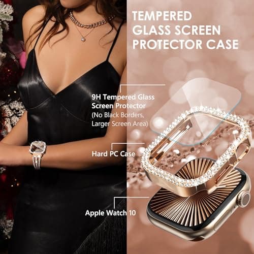 Surace Bling Apple Watch Case with Screen Protector Compatible with Apple Watch Series 11 Series 10 42mm, Crystal Diamond Overall Protective Case Face Cover Bumper 42mm, Rose Gold — view 4