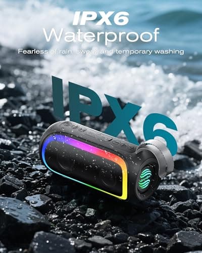 Portable Bluetooth Speaker, IPX6 Waterproof 20W HiFi Stereo Sound with Deep Bass 12H Playtime BT 5.2 Wireless TWS 7 Color Lights soundbox for Smartphone/Tablet/All Occasions