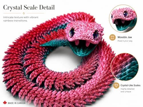 Articulated Crystal Snake – 3D Printed Flexible Snake Figurine, 58 cm (23 in) Poseable Serpent with Movable Mouth, Realistic Eyes, Fantasy Desk Decor (Ages 14+), (Rainbow) — view 4