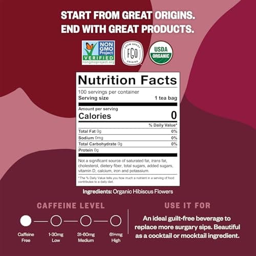 FGO Organic Hibiscus Tea, 100 Count, Eco-Conscious Tea Bags, Caffeine Free, Packaging May Vary (Pack of 1) — view 2