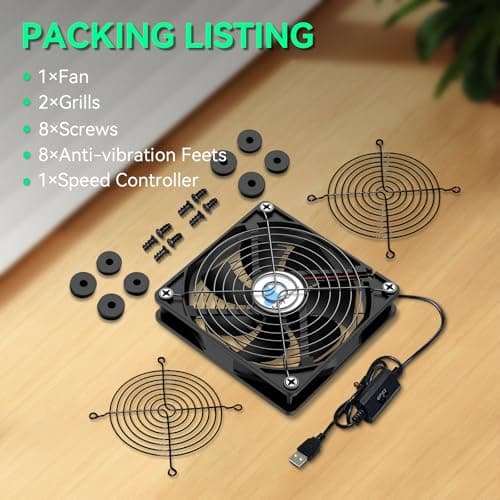 Easy Cloud 120mm USB Fan, USB Computer Fan with 3 Speeds Controller Small PC Cooling Fans for Cabinet Case Server TV Receiver Router DVR Xbox Cooler, 2Pcs — view 5