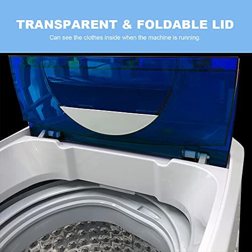 Panda 1.34 Cu.ft Portable Washing Machine, Fully Automatic Laundry Washer with Built-in Drain Pump, Top Load Clothes Washer 10 LBS Load Volume for Apartment and Household, Blue Transparent Lid — view 3