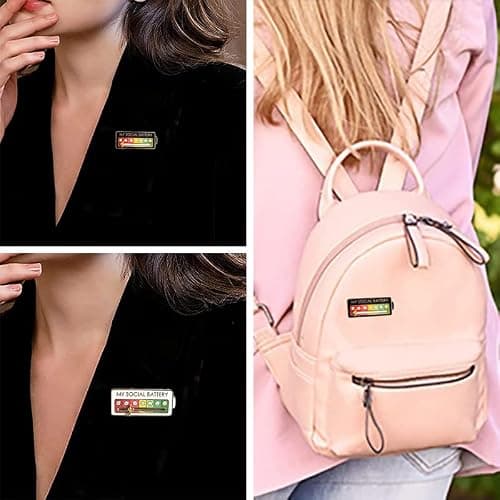 2Pcs Social Battery Pins, 7 Days Mood Enamel Pin, Funny Social Battery Interactive Enamel Pins for Clothing Backpack Hat Decoration (4 PCS) — view 4