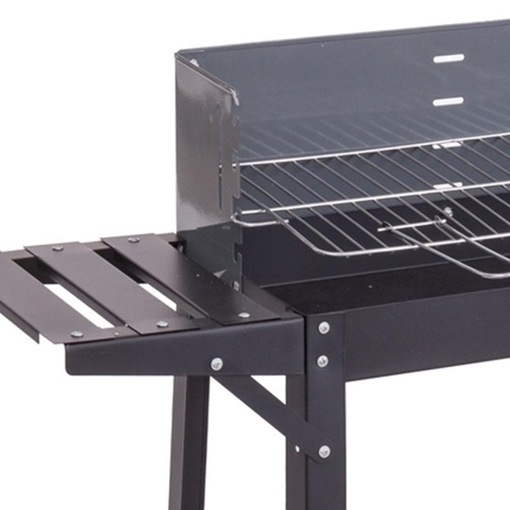 MONTY Barbacoa de Carbón Rectangular de Acero con Bandeja Lateral y Ruedas para Transporte - 10 Comensales, Parrilla 48x29 cm - Dimensiones 85x40x84 cm - Color Negro - Sencillo Montaje y Guardado — view 2