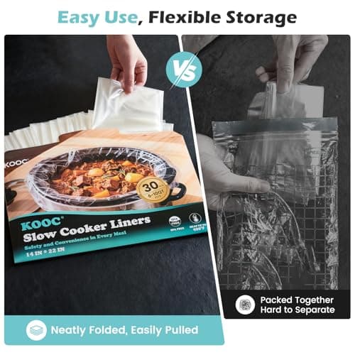 KOOC Slow Cooker Liners, 30 count 14" x 22" Extra Large Size Cooking Bags Fits 6-10 Quart Pots, Disposable Cooking Trays Suitable for Oval & Round & Retangular Pot — view 3