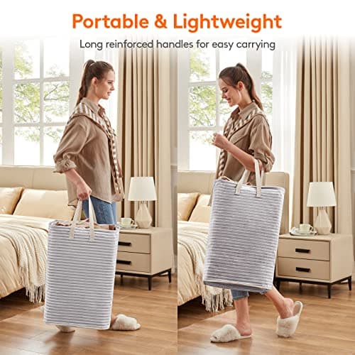 Lifewit 2-Pack 80L Freestanding Laundry Hamper, Large Collapsible Laundry Baskets with Easy Carry Extended Handles, Waterproof Clothes Hamper in Bedroom, Bathroom, Laundry Room, College Dorm, Grey — view 3