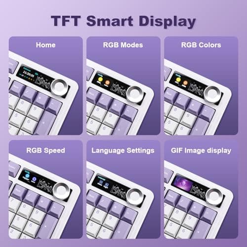 MIKIBY AJAZZ AK980 Mechanical Keyboard, Creamy & Thocky with Smart Display & Knob, 98% Wireless Tri-Mode BT/2.4G/USB-C, Hot Swappable, RGB Light for Win & Mac (Purple, Murad Switch) — view 4