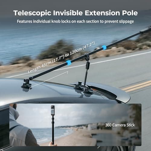 SMALLRIG Car Mount for Insta360 X5/X4/X3, for DJI OSMO 360 Camera, for GoPro, Triple Suction Cup Mount Kit with 120cm/47.2" Invisible Telescopic Selfie Stick, Ball Head, Magic Arm Clamp, Adapter -5843 — view 5