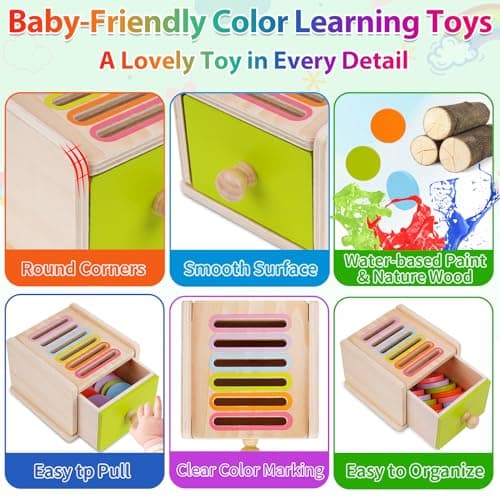 FCSONU Toddlers Montessori Coin Box Toys for 1 2 3 Year Old, Wooden Baby Toys for Toddlers 1-3, Color Sorting & Stacking Sensory Toys for Ages 2-4 Kids, Easter Birthday for Boys Girls — view 2