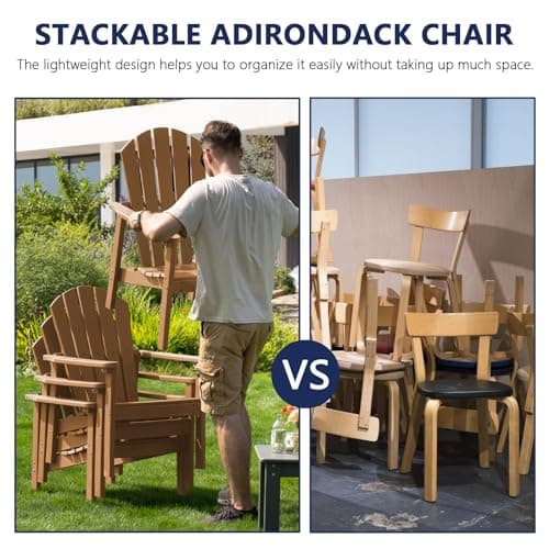 nevilywood Compact Stackable Adirondack Chairs Set of 2,HDPE,380lbs,Teak — view 2