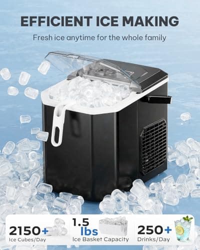 Silonn Ice Maker Countertop, Portable Ice Machine with Carry Handle, Self-Cleaning Ice Makers with Basket and Scoop, 9 Cubes in 6 Mins, 26 lbs per Day, Ideal for Home, Kitchen, Camping, RV — view 3