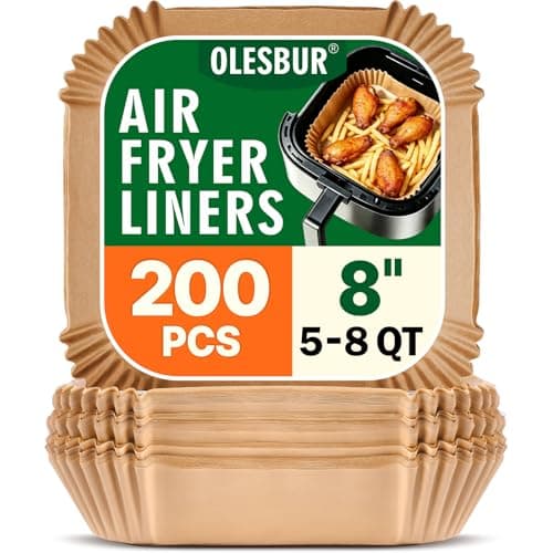 OLESBUR Air Fryer Liners Disposable, 200Pcs 8 Inch Airfryer Paper Liners, Unbleached Parchment Paper for Air Fryer Basket, Non-Stick Air Fryer Accessories, Liners for Baking, Parchment Paper Sheets