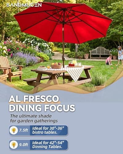 SANGMUCEN 7.5ft Patio Umbrella - 8 Sturdy Ribs Outdoor Umbrella with 30° Dual-Tilt, UPF 50+ UV Protective Waterproof Market Parasol de Patio for Garden, Pool, Balcony & Bistro Tables, Red HPU075R — view 13