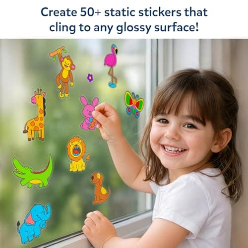 Skillmatics Cling Art – Color Clingz Animals, 50+ Reusable Static Stickers, Mess-Free Fun for Kids, DIY Craft Kits & Supplies, Travel Toys, Creative Gifts for Boys and Girls Ages 3, 4, 5, 6, 7