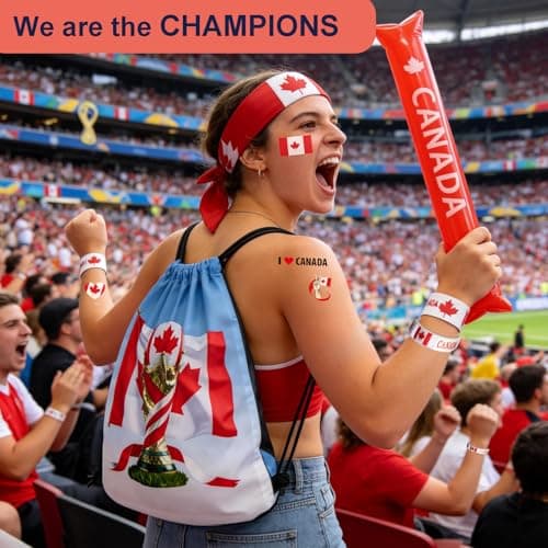 KINFAVOU 2026 World Cup Canada Soccer Fan Gear Set, 7-Piece Drawstring Backpack Decoration & Storage Set for World Cup & Patriotic Holidays — view 2