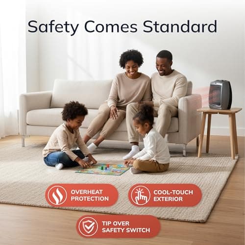 Lasko Portable Indoor Electric Ceramic Space Heater with Tip-Over Safety Switch, Overheat Protection and Thermostat, 2 Speeds, Safe for Home, 9.2 Inches, Dark Gray, 1500W, 754201 — view 3