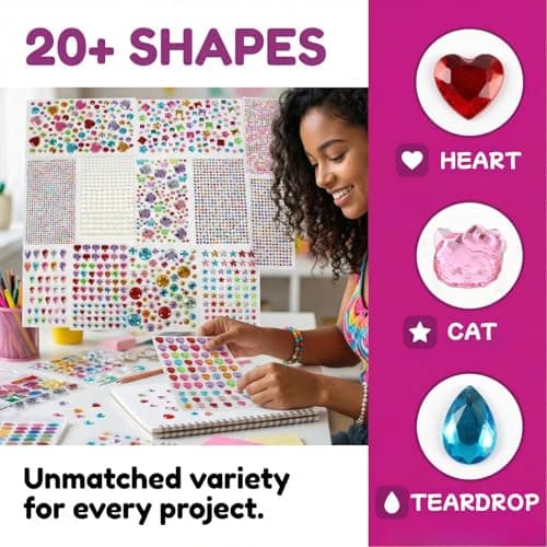 Gikboup 3521 Pieces Self Adhesive Jewels for Crafts, Gems Stickers for Kids, Flat Back Plastic Fake Jewels for Scrapbook Supplies and face gems — view 3