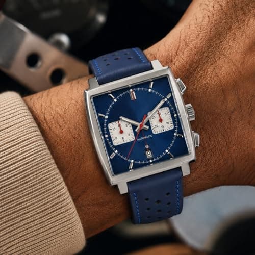 Bandini 22mm Mens Italian Leather Watch Band Strap - Royal Blue - Vented Racer - GT Rally — view 5