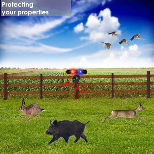 HULPPRE Solar Outdoor Motion Sensor Alarm-13 Sounds Including Dog Barking&Gunshot,2 * 130db Loud Noise Maker,4 Modes,Red&Blue Motion Activated Strobe Light,Say Goodbye to The Intruders — view 2