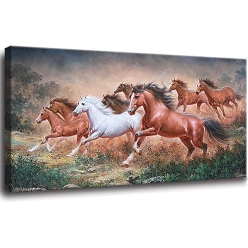 Yxbhhym Large Wall Art Running Horse Canvas Wall Art Animal Picture Prints Eight Horses Paintings Posters Animal Artwork for Wall Living Room Decor Framed Modern Farmhouse Decoration-24x48inches
